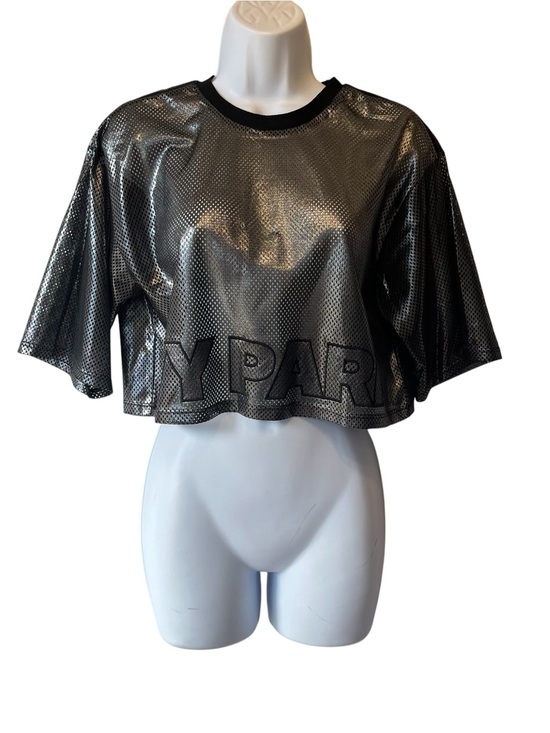IVY PARK Tops - Ivy Park NWT Metallic mesh crop top XS Gunmetal silver black Womens T-shirt NEW